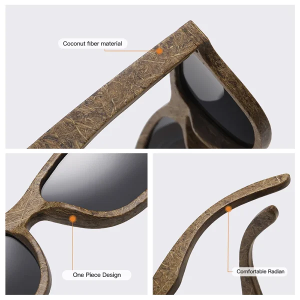 GM brand coconut fiber sunglasses Eco-friendly new wood,made polarized UV400 protection natural degradation glasses - Image 5