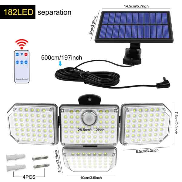 Solar Outdoor Light 182/112 LED Solar Security Flood Lighting with 3 Modes Adjustable Lighting Head for Garage Garden Yard - Image 13