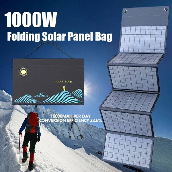 1000W Solar Panel Portable Folding Bag USB+DC Output Solar Charger Outdoor Power Supply for Home Mobile Phone Power Generator - Image 7