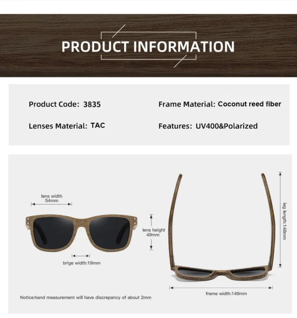 GM brand coconut fiber sunglasses Eco-friendly new wood,made polarized UV400 protection natural degradation glasses - Image 10