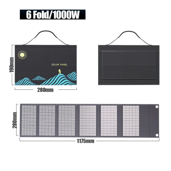 1000W Solar Panel Portable Folding Bag USB+DC Output Solar Charger Outdoor Power Supply for Home Mobile Phone Power Generator - Image 6