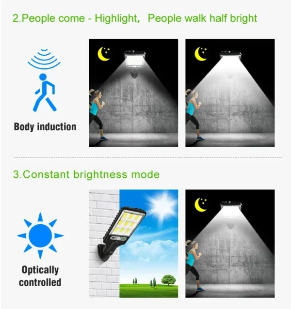 400000LM Solar LED Lights Outdoor With 3 Mode Waterproof Motion Sensor Security Lighting Wall Street Lamp for Garden Patio Path - Image 5