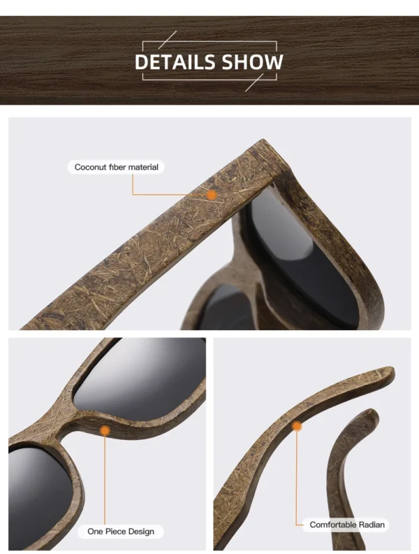 GM brand coconut fiber sunglasses Eco-friendly new wood,made polarized UV400 protection natural degradation glasses - Image 11