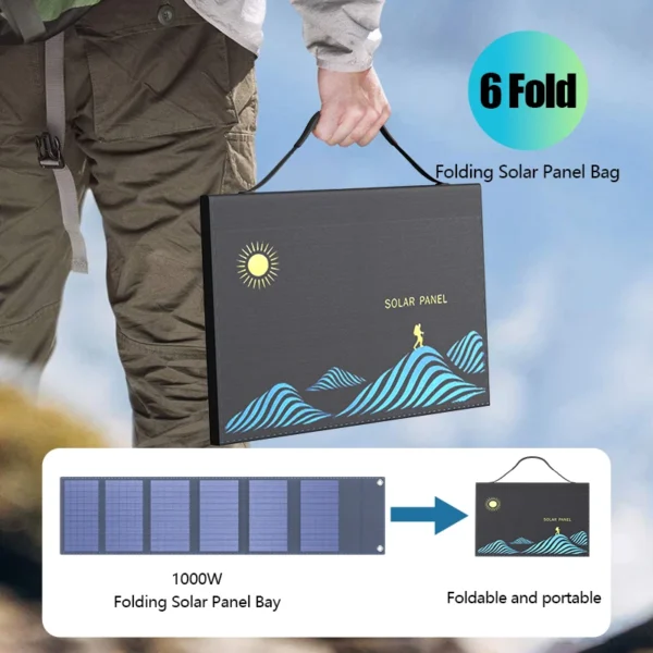 1000W Solar Panel Portable Folding Bag USB+DC Output Solar Charger Outdoor Power Supply for Home Mobile Phone Power Generator - Image 4