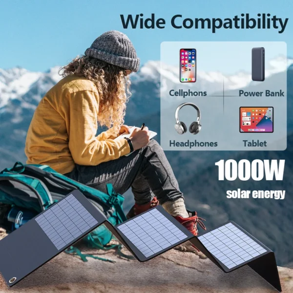 1000W Solar Panel Portable Folding Bag USB+DC Output Solar Charger Outdoor Power Supply for Home Mobile Phone Power Generator - Image 10